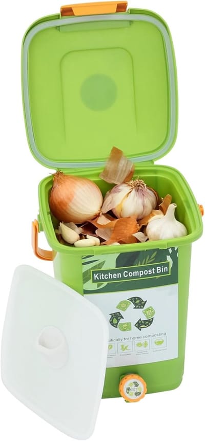 Biologische afvalemmer - Compostbak keuken - Keukenafval verwerken - Geurdichte dubbele deksel - 10 liter - Groen