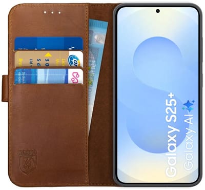 Rosso Deluxe Echt Leer Hoesje Geschikt voor Samsung Galaxy S25 Plus | Ruimte voor drie pasjes | Portemonnee Book Case | Met Pasjeshouder | Bruin
