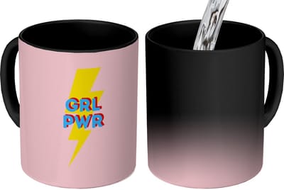 Magische Mok - Foto op Warmte Mokken - Koffiemok - Grl pwr - Bliksem - Roze - Magic Mok - Beker - 350 ML - Theemok - Mok met Tekst