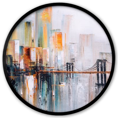Poster in lijst Rond - Fotolijst 40x40 cm - Posters - Olieverf - Schilderij - Skyline - Abstract - Ronde posterlijst zwart - Decoratie - Wanddecoratie woonkamer - Muurdecoratie slaapkamer