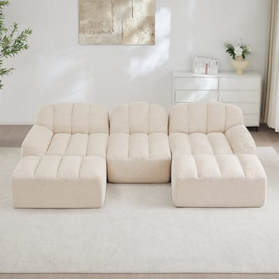 MODFU Modulaire Hoekbank - Framevrij En Ergonomisch - Voor Woonkamer - Fleece - Beigewit