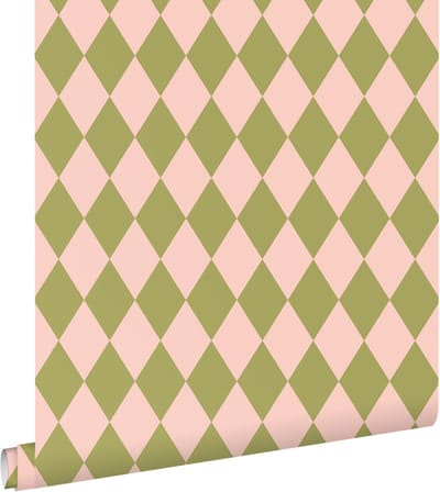 ESTAhome behang ruiten groen en roze - 50 x 900 cm - 131599