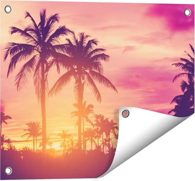 Gards Tuinposter Tropische Palmbomen met Zonsondergang - 50x40 cm - Tuindoek - Tuindecoratie - Wanddecoratie buiten - Tuinschilderij