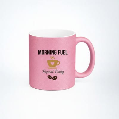 Roze Koffiemok "Morning Fuel Repeat Daily" - Koffie Cadeau voor Elke Dag