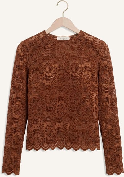 NUKUS Wies Top Lace Tops & T-shirts Dames - Shirt - Bruin - Maat XS