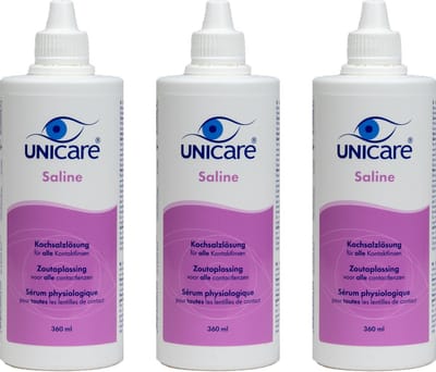 Unicare Saline Zoutoplossing - Voordeelverpakking 3 x 360 ml - Zonder Conserveringsmiddelen - Premium Oogverzorging uit Nederland