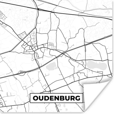 Poster Stadskaart – Plattegrond – België – Zwart Wit – Oudenburg – Kaart - 100x100 cm XXL