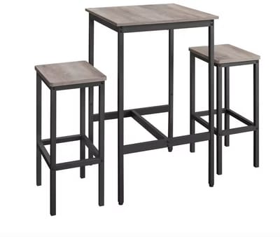 J&R Bartafel set - Bartafel - Bar Tafel - Tafel en 2 krukken - Tafel - 2 Krukken - Hoge tafel - Zwart - Grijs