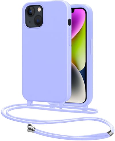 Hoes Geschikt voor iPhone 13 Mini Met Telefoonkoord - Siliconen Hoesje Backcover Met Ketting - Lila