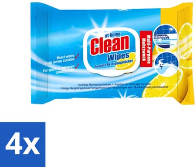 At Home - Clean - Multi-Purpose Reinigingsdoekjes - Citroen - Vochtig - 55 Doekjes - Voordeelverpakking - 4 stuks