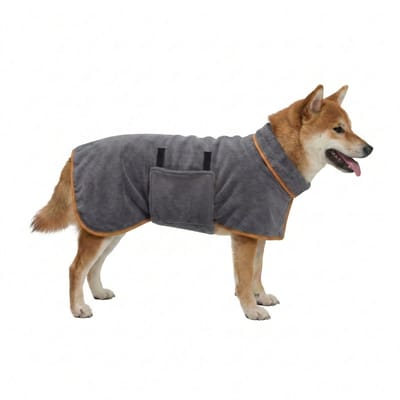 Rainbecom - Hondenbadjas - M - Ruglengte 41-50 cm - Honden Handdoek - Sneldrogende Badjas Hond met Klittenband - Hondenkleding Microvezel - Absorberende Honden - Grijs Oranje