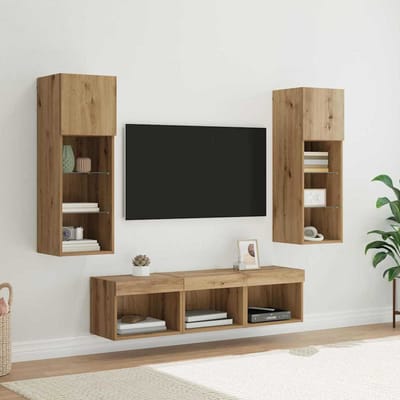 vidaXL TV Wandmeubels 5 st Zwart Eiken Bewerkt hout
