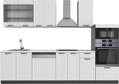 Vicco Fame-Line Complete keukeneenheid – 300 cm met hoge kast, WB Marmer Landhuis wit/antraciet