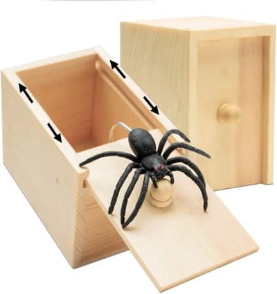 Go Go Gadget - Nep Spin in Doos - Prank - Fopartikel - Halloween - Houten doosje - Enge (nep) Spin