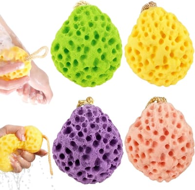 Zachte Bad Sponsen Set van 4 Stuks, Exfoliërende Sponsen voor Gevoelige Huid, Luxe Douche Accessoires