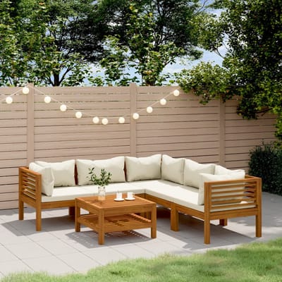 vidaXL - 6-delige - Loungeset - met - crèmekleurige - kussens - massief - acaciahout