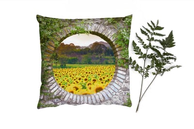 Sierkussens - Kussentjes Woonkamer - 40x40 cm - Doorkijk - Bloemen - Zonnebloem
