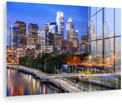 ® Glasschilderij 180x120 cm - Schilderij acrylglas - Philadelphia - Architectuur - Licht - Foto op glas - Muurdecoratie woonkamer - Wanddecoratie slaapkamer - Schilderijen