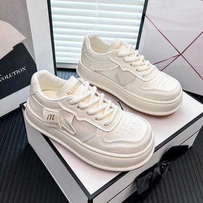 Chaussures Blanches pour Étudiantes Mode Été Nouvelle Plateforme Augmentant la Hauteur Chaussures Décontractées Respirantes 40 beige