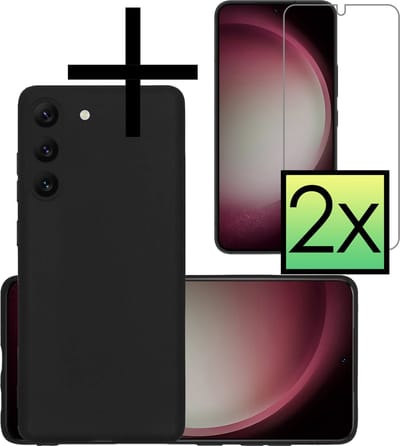Hoesje - Met 2x Screenprotector - Geschikt voor Samsung Galaxy S23 - Sterk & Shockproof - Back Cover - Siliconen Case - Telefoon Hoes - Zwart
