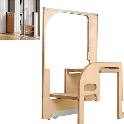 Opvouwbare opstapladder - Houten keukenhulp - Veilige toegang bieden - Stevig houten ontwerp - Tot 200 kg - Houtkleur
