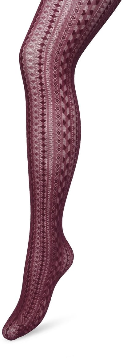 Bonnie Doon Grafische Panty 40 Denier Donker Rood/Paars Dames maat S/M - Grafisch - Print - Gladde Naden - Maximaal Draagcomfort - Chique Panty - Geometrie Tights - Feestelijk - Crushed Violets - BP221902.192