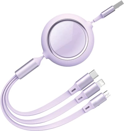 Uitrolbare USB Oplaadkabel - 1.7 Meter - 3 in 1 Oplader - USB naar USB C, Geschikt voor Lightning naar USB kabel, USB-A naar Micro-USB Kabels - Snellader -