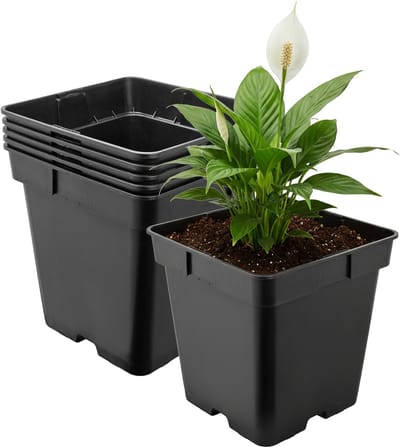 Garronda Set van 5 vierkante kunststof bloempotten met drainagegaten voor tuin (Zwart, 18 x 18 x 18 cm (4L)) GD-KW-S