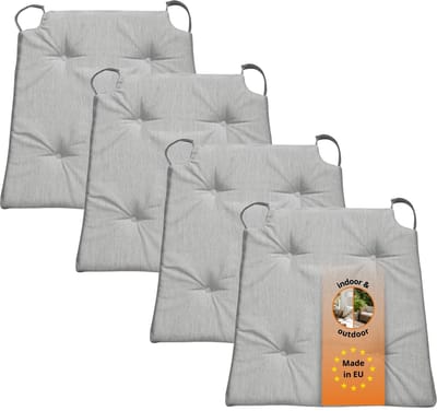 sleepling Basic 10 stoelkussenset 4-delig - stoelkussens 40x40 cm - stoelkussens buiten en binnen - stoelkussens eetkamer, stoelkussen met lint en zitkussen met klittenband - Made in EU - set van 4 - 41 (voor) / 35 (achter) x 40 x 5 cm - zilver
