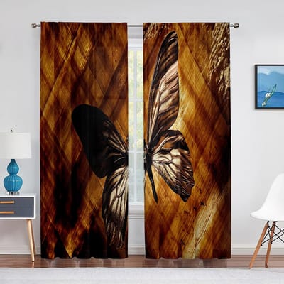 Bloemen Vlinder Bij Insect Schilderij Transparante Voile Gordijnen voor Woonkamer Slaapkamer Bedrukt Tule Raamgordijn Huisdecoratie Draperieën 1 PCS W100XH250cm&Grommet Top