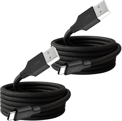 Usb naar usb C kabel - Oplader - Usb C kabel - Oplaadkabel voor smartphone en tablet - 2 stuks - 3 meter - Lang - Stevig - Zwart