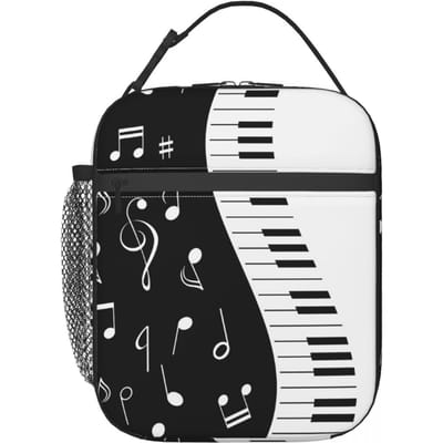 Abstracte Pianotoetsen Met Muzieknoten9 Geïsoleerde Lunchtas voor Vrouwen Kantoor Koeltas Thermische Voedseldoos Tote Lunchboxen Container One Size white