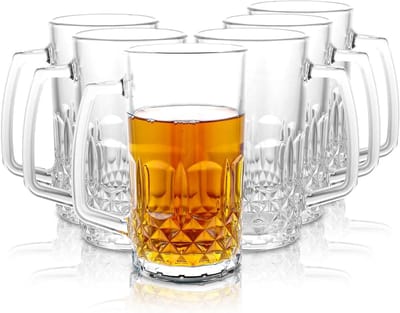 Bierglazen Set - Bierpul Handvat - Feestelijke Drankjes - Vaatwasmachinebestendig - 500 ml 6 Stuks - Transparant