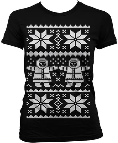Dames Fun Tshirt -S- Retro X-Mas Knit Pattern Zwart
