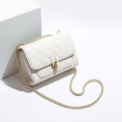 Nouveau Sac en Cuir Sac à Chaîne Diamant Tendance Sac Bandoulière Sac à Épaule Polyvalent Haut de Gamme white