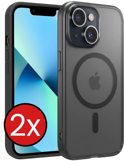 Hoesje - 2 Stuks - Geschikt voor Apple iPhone 14 - Magsafe Compatible - Sterk & Shockproof - Shock Proof Case - Back Cover - Telefoon Hoes - Telefoonhoes - Zwart
