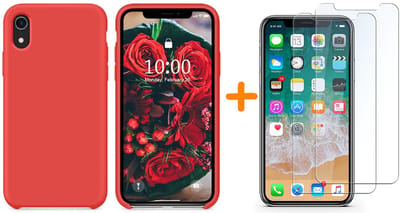 Hoesje Geschikt voor iPhone Xr Hoesje – Rood Liquid siliconen Hoesje Nano TPU backcover - met 2 Pack Screenprotector / tempered glass