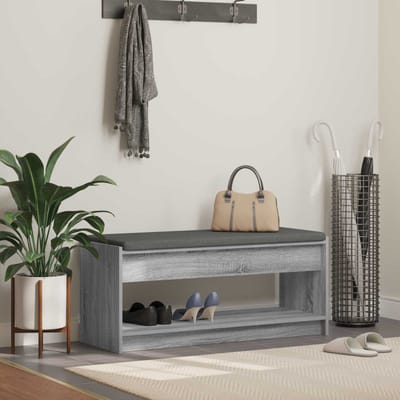 vidaXL Hallenbank met kussen met plank Grijze Sonoma 103 x 38 x 45 cm