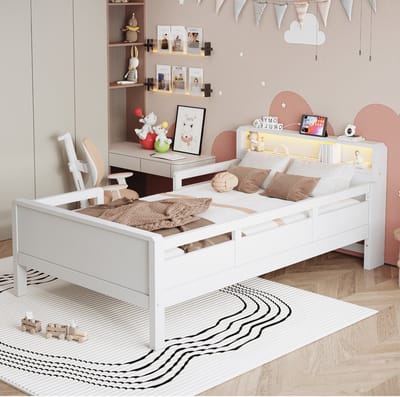 PHOEBE CAT Kinderbed - 90 x 200 cm - USB / Type-C - LED-verlichting - Eenpersoonsbed - Wit