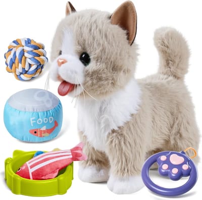 Interactief kattenspeelgoed voor kinderen, knuffeldier kittens met afstandsbediening, rennen, blaffen, lopen, miauwen, kwispelen