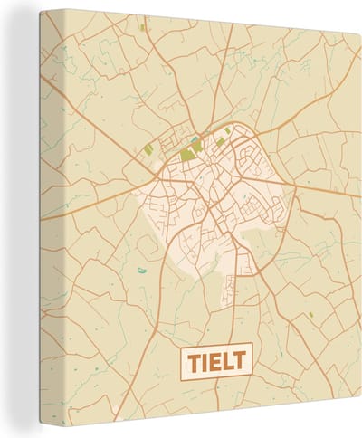 Canvas Schilderij Vintage - Kaart - Stadskaart - Plattegrond - Tielt - 20x20 cm - Wanddecoratie
