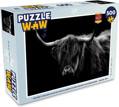 Puzzel Schotse Hooglander - Horens - Zwart - Dieren - Natuur - Wild - Koe - Legpuzzel - Puzzel 500 stukjes