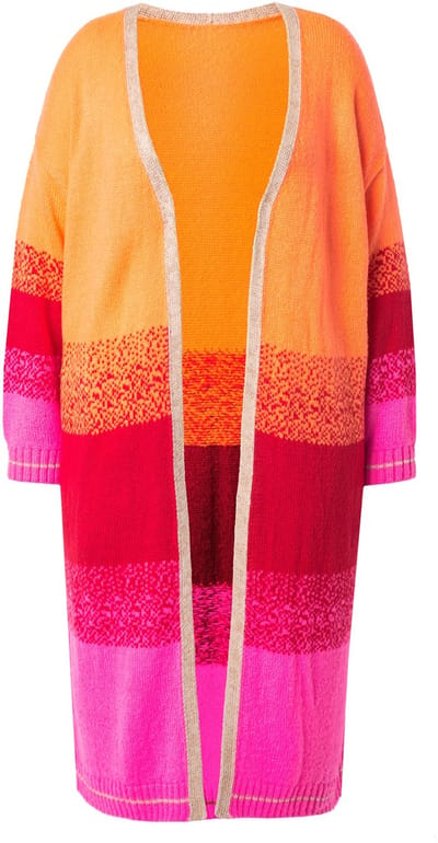 Angel of Style - Dames - Lang vest blokstrepen met kleurverloop open model - Neon bes - Maat 46+