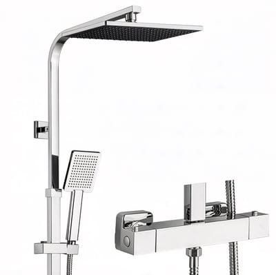 Auralum Max Regendouche - Doucheset - 10 inch Douchekop - Hoofddouche en Handdouche - Inclusief thermostaatkraan - Verstelbare Hoogte 97-130 cm - Waterbesparend - Chroom