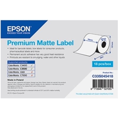 Epson C33S045418 premium matte doorlopende labelrol 76mm x 35m (origineel)
