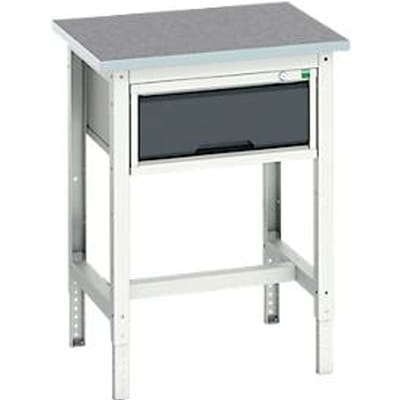 Bott verso werkbank, linoleumblad, 1 lade, met kruisschoorset, B 700 x D 600 x H 780 - 930 mm, RAL 7035 lichtgrijs / antracietgrijs