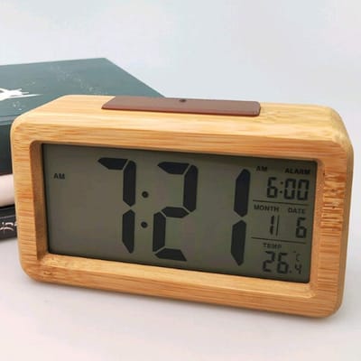 TOVBMUP Digitale wekker - Radiowekker - Bureauklok - Waterdicht - Massief houten wekker - Met thermometer, kalender en snooze-functie - Bamboe