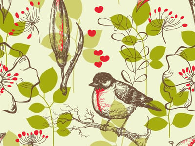 Fotobehang - Vogels en lelies vintage patroon.