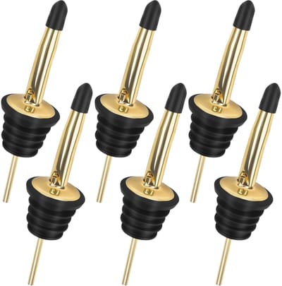 Dailygoody - Schenktuit sterke drank - 6 stuks - Roestvrij staal met rubberen afdichting - Gouden behuizing - Geschikt voor olie, siroop en meer