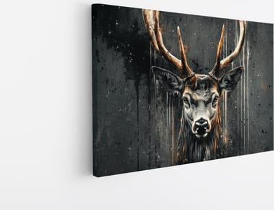 Saammp Canvas Schilderij - Hert portret - Abstract - Natuur - Dieren - 45x30 - Foto op canvas - Wanddecoratie - Muurdecoratie Woonkamer - Slaapkamer decoratie - Canvas Print